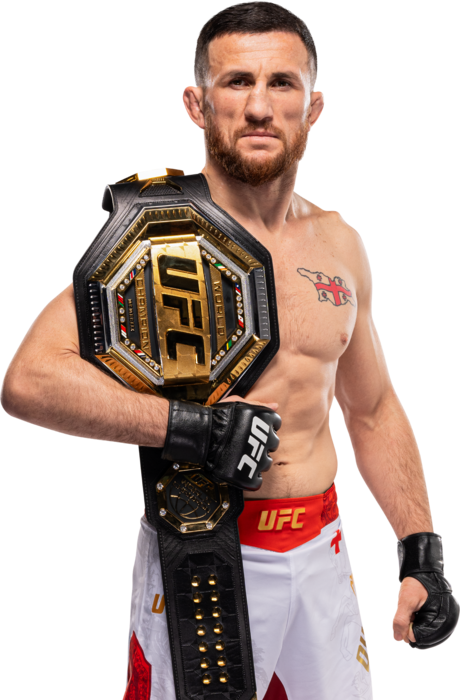 Merab Dvalishvili holding the UFC bantamweight championship belt